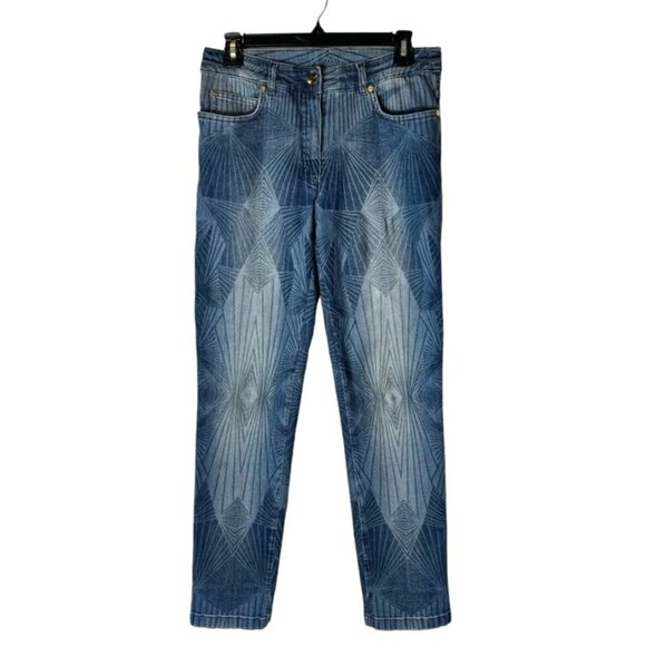 Escada Jeans‎ Women 12 Blue Medium Wash Geometric Prism Straight Leg Retro - Picture 1 of 10